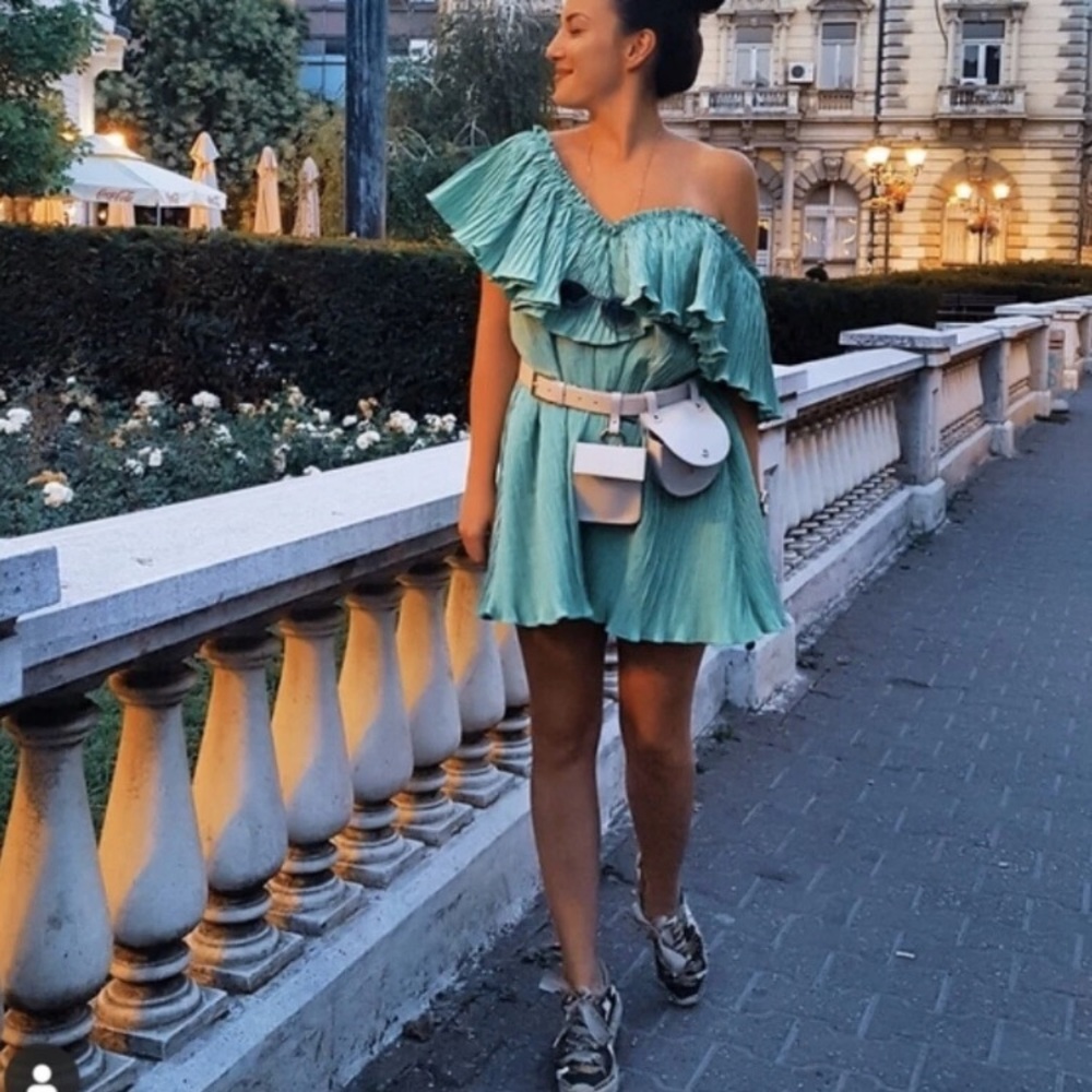 ZARA Green Ruffled Mini Dress New condition - Picture 5 of 5